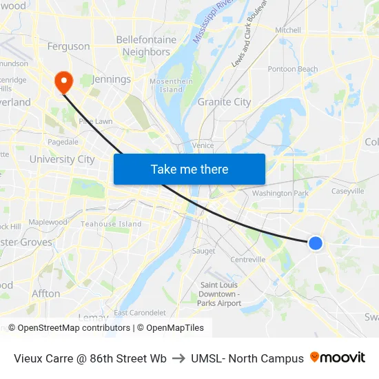 Vieux Carre @ 86th Street Wb to UMSL- North Campus map