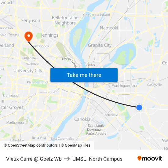 Vieux Carre @ Goelz Wb to UMSL- North Campus map