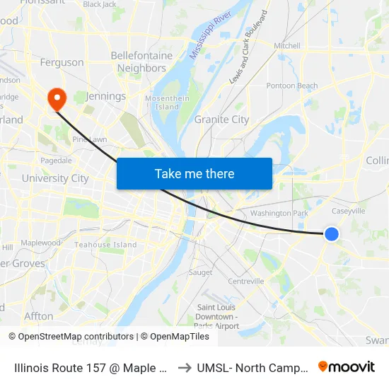Illinois Route 157 @ Maple Sb to UMSL- North Campus map