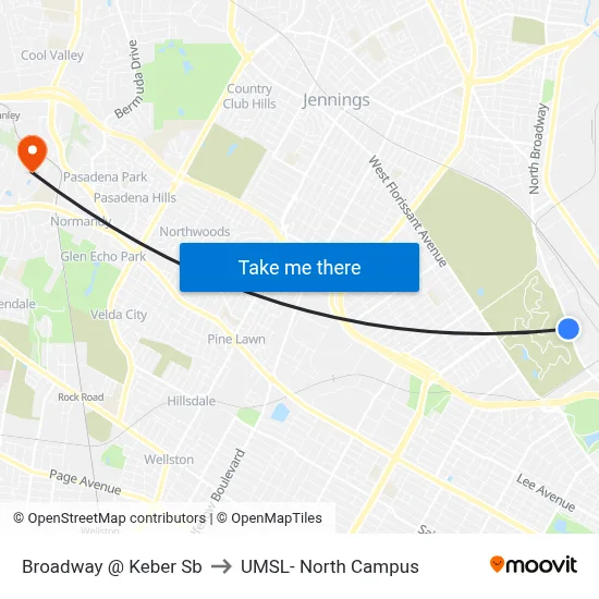 Broadway @ Keber Sb to UMSL- North Campus map