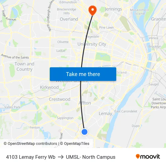 4103 Lemay Ferry Wb to UMSL- North Campus map