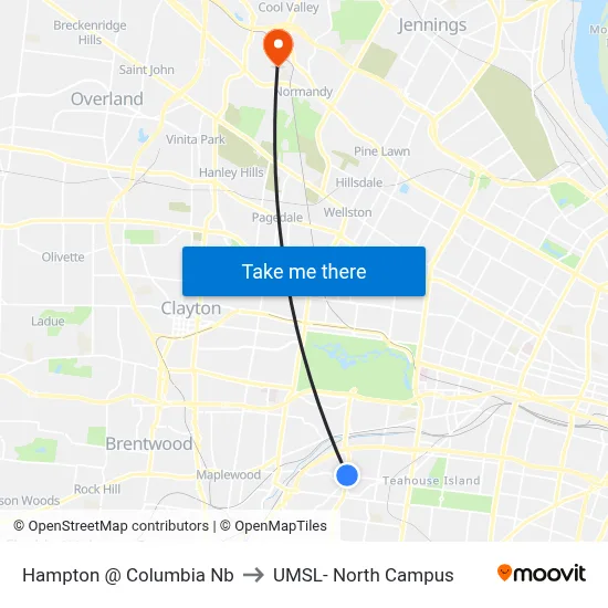 Hampton @ Columbia Nb to UMSL- North Campus map