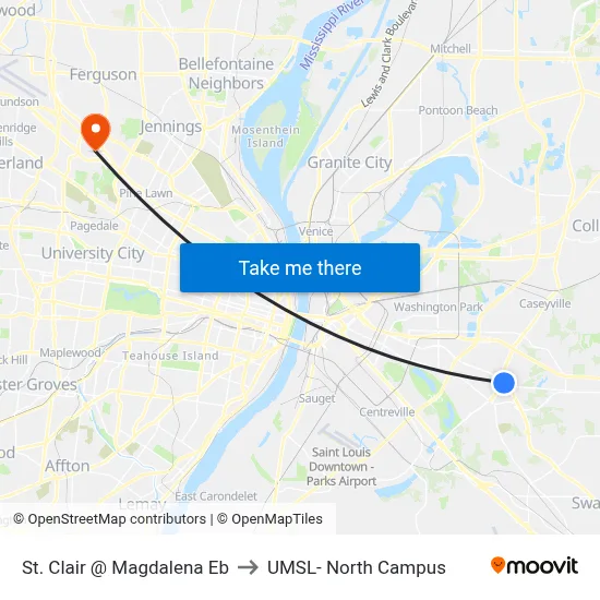 St. Clair @ Magdalena Eb to UMSL- North Campus map