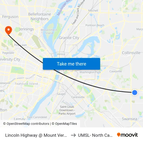 Lincoln Highway @ Mount Vernon Wb to UMSL- North Campus map