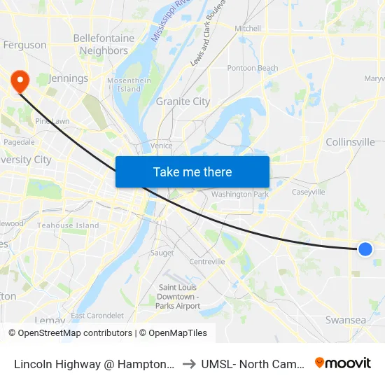 Lincoln Highway @ Hampton Wb to UMSL- North Campus map