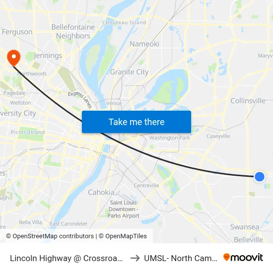 Lincoln Highway @ Crossroad Wb to UMSL- North Campus map