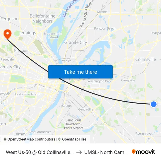 West Us-50 @ Old Collinsville Wb to UMSL- North Campus map