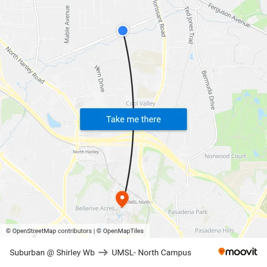 Suburban @ Shirley Wb to UMSL- North Campus map