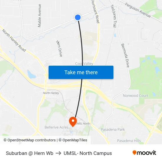 Suburban @ Hern Wb to UMSL- North Campus map