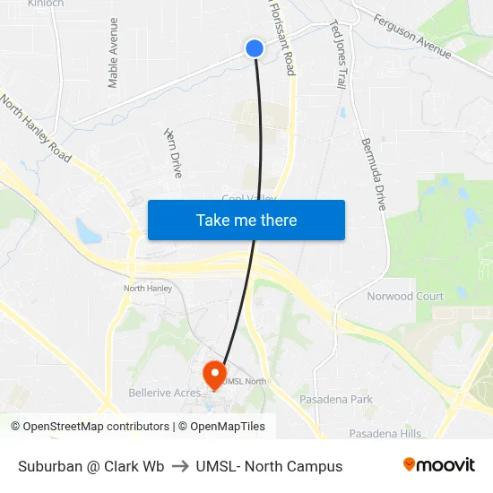 Suburban @ Clark Wb to UMSL- North Campus map