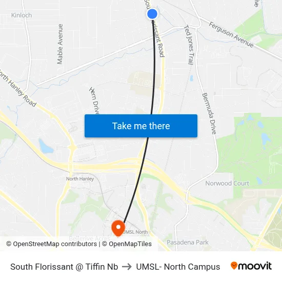 South Florissant @ Tiffin Nb to UMSL- North Campus map