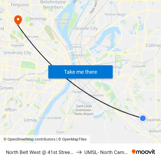 North Belt West @ 41st Street Eb to UMSL- North Campus map