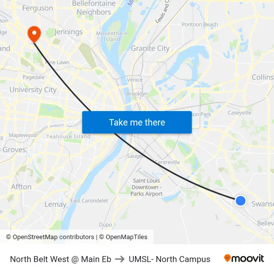 North Belt West @ Main Eb to UMSL- North Campus map