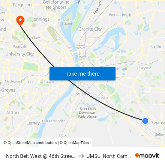 North Belt West @ 46th Street Eb to UMSL- North Campus map