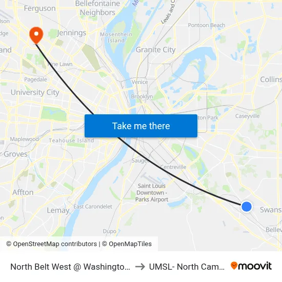 North Belt West @ Washington Eb to UMSL- North Campus map