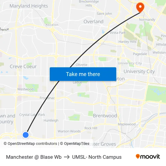 Manchester @ Blase Wb to UMSL- North Campus map