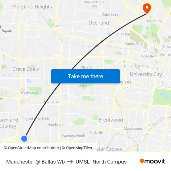Manchester @ Ballas Wb to UMSL- North Campus map