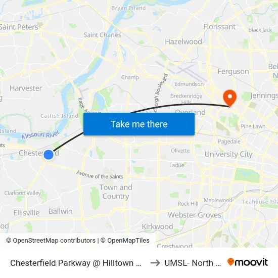 Chesterfield Parkway @ Hilltown Village Center Nb to UMSL- North Campus map