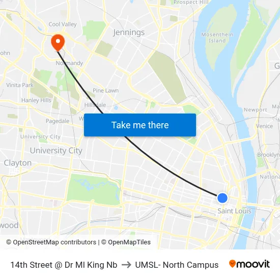 14th Street @ Dr Ml King Nb to UMSL- North Campus map