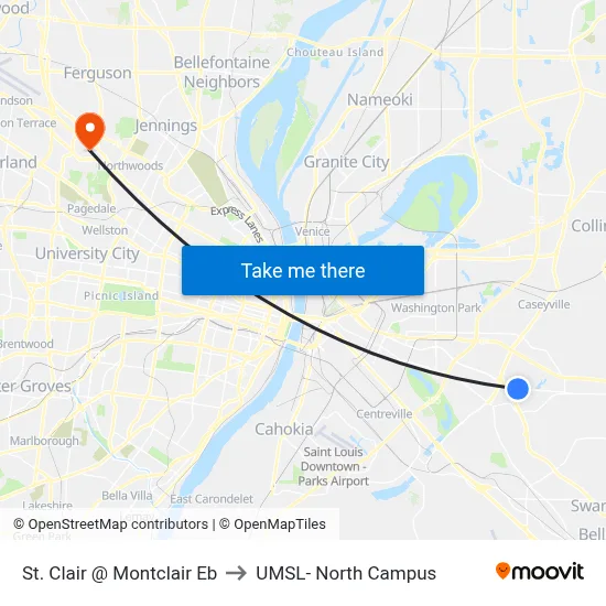 St. Clair @ Montclair Eb to UMSL- North Campus map