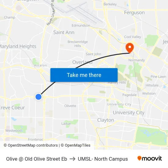 Olive @ Old Olive Street Eb to UMSL- North Campus map