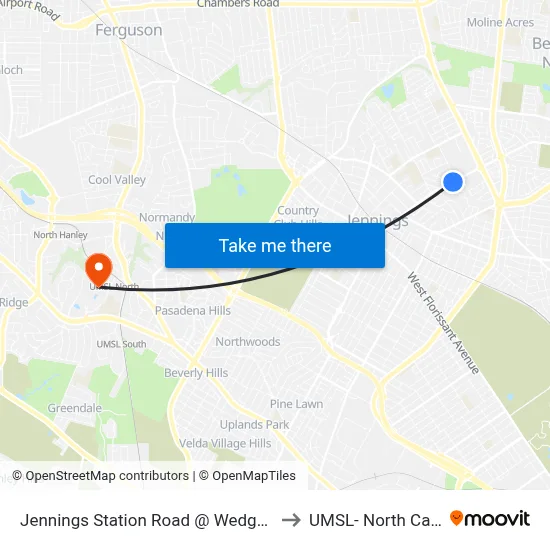 Jennings Station Road @ Wedgewood Nb to UMSL- North Campus map