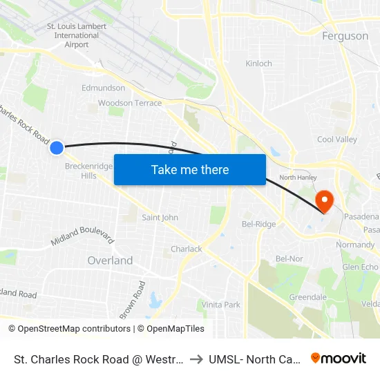 St. Charles Rock Road @ Westridge Eb to UMSL- North Campus map