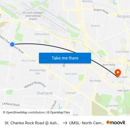 St. Charles Rock Road @ Ashby Eb to UMSL- North Campus map