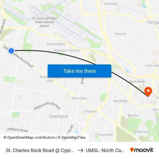 St. Charles Rock Road @ Cypress Eb to UMSL- North Campus map