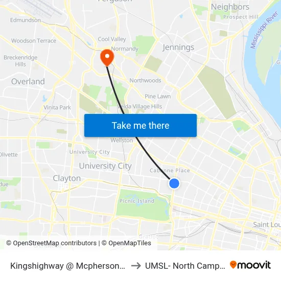 Kingshighway @ Mcpherson Sb to UMSL- North Campus map