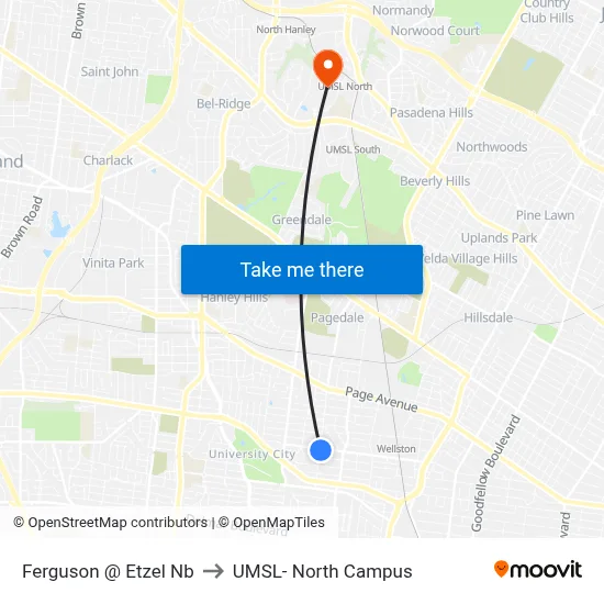 Ferguson @ Etzel Nb to UMSL- North Campus map
