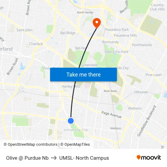 Olive @ Purdue Nb to UMSL- North Campus map