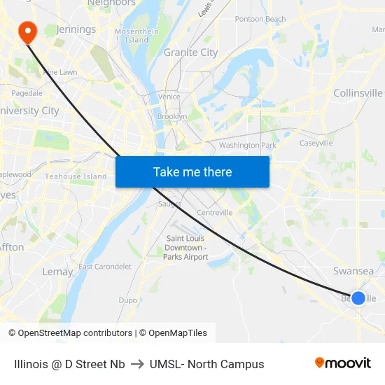 Illinois @ D Street Nb to UMSL- North Campus map