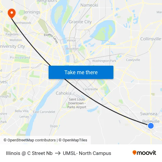 Illinois @ C Street Nb to UMSL- North Campus map