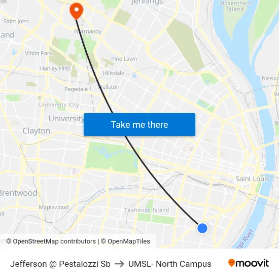 Jefferson @ Pestalozzi Sb to UMSL- North Campus map