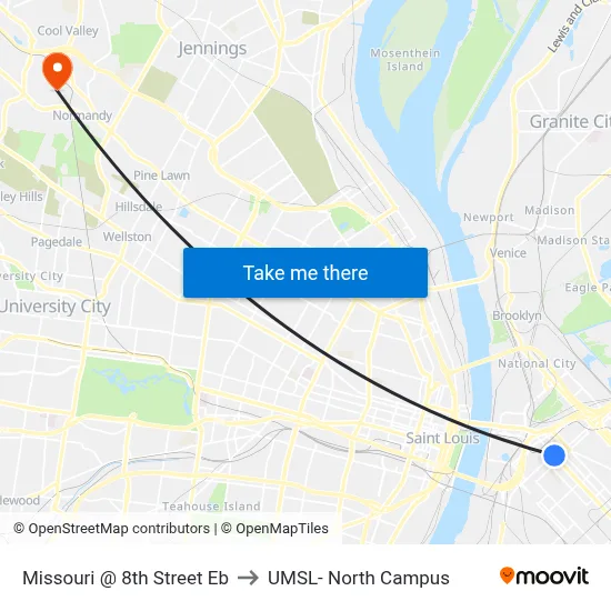 Missouri @ 8th Street Eb to UMSL- North Campus map