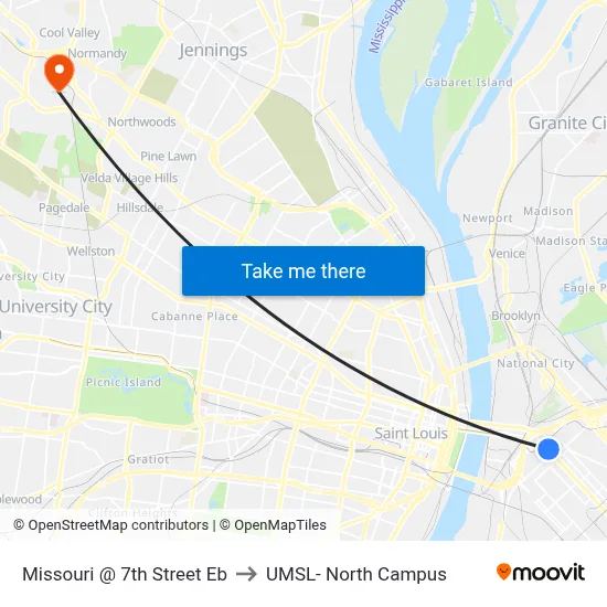 Missouri @ 7th Street Eb to UMSL- North Campus map