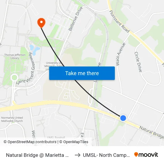 Natural Bridge @ Marietta Wb to UMSL- North Campus map