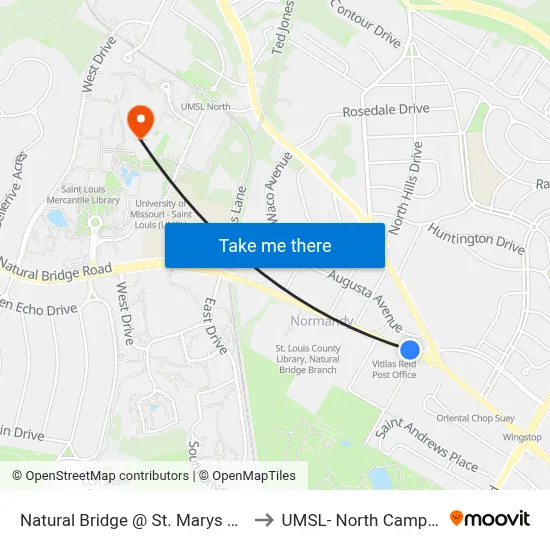 Natural Bridge @ St. Marys Wb to UMSL- North Campus map