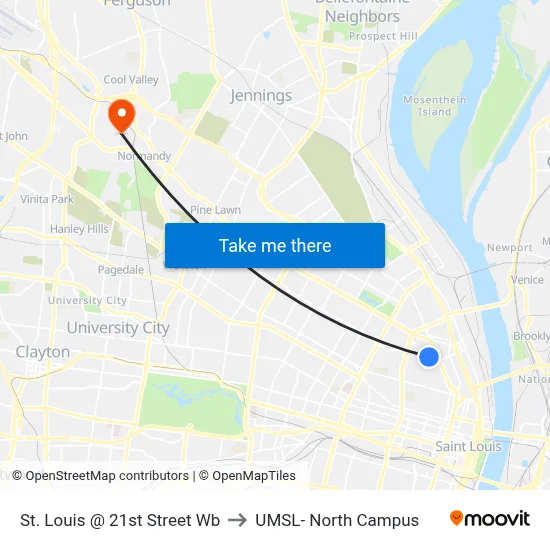 St. Louis @ 21st Street Wb to UMSL- North Campus map