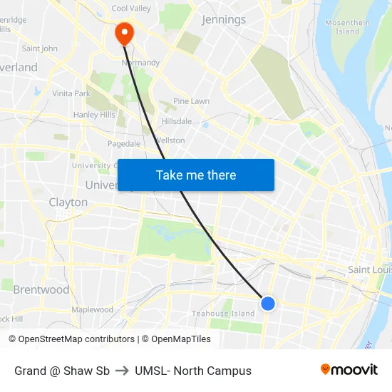 Grand @ Shaw Sb to UMSL- North Campus map