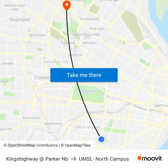 Kingshighway @ Parker Nb to UMSL- North Campus map