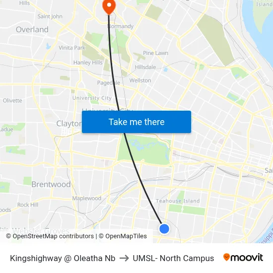 Kingshighway @ Oleatha Nb to UMSL- North Campus map