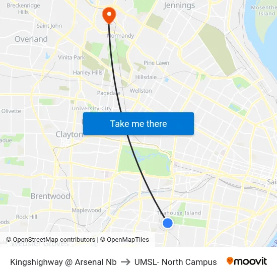 Kingshighway @ Arsenal Nb to UMSL- North Campus map
