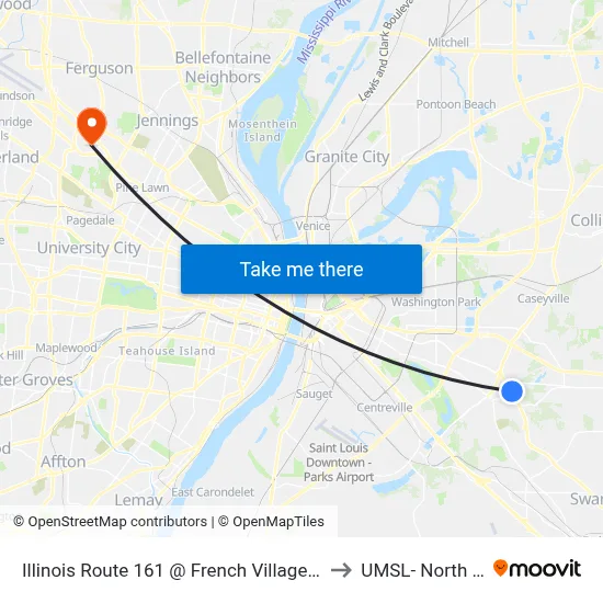 Illinois Route 161 @ French Village Industrial Park Nb to UMSL- North Campus map