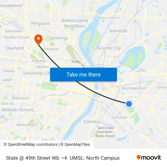 State @ 49th Street Wb to UMSL- North Campus map