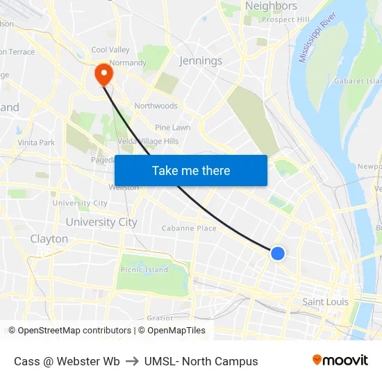 Cass @ Webster Wb to UMSL- North Campus map