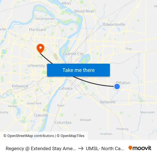 Regency @ Extended Stay America Sb to UMSL- North Campus map