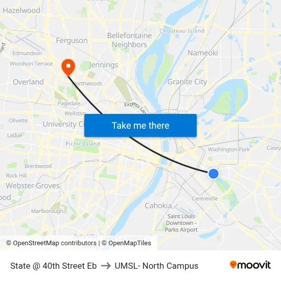 State @ 40th Street Eb to UMSL- North Campus map