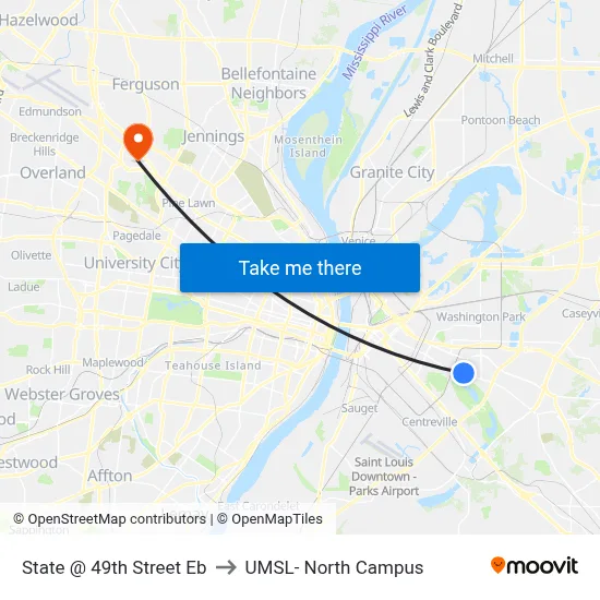 State @ 49th Street Eb to UMSL- North Campus map